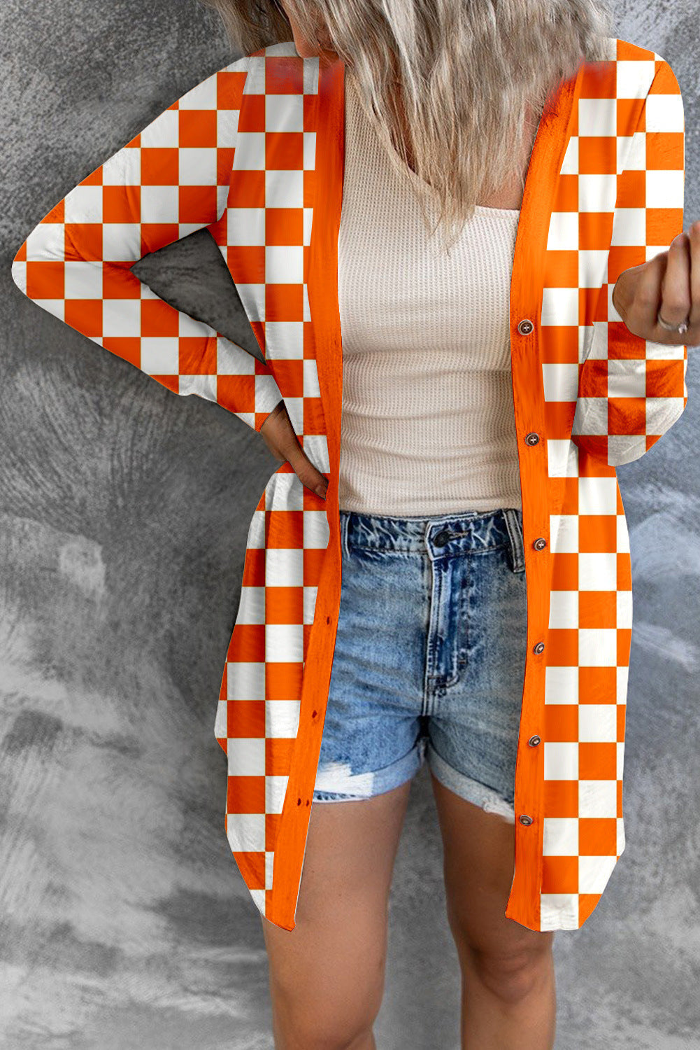 Women's Long Plaid Coat Loose Knitted Cardigan