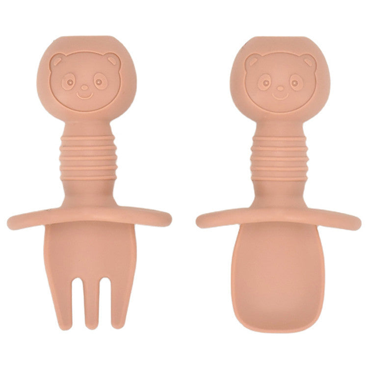 Silicone Baby Fork and Spoon Set - Short Handle Self-Feeding Utensils