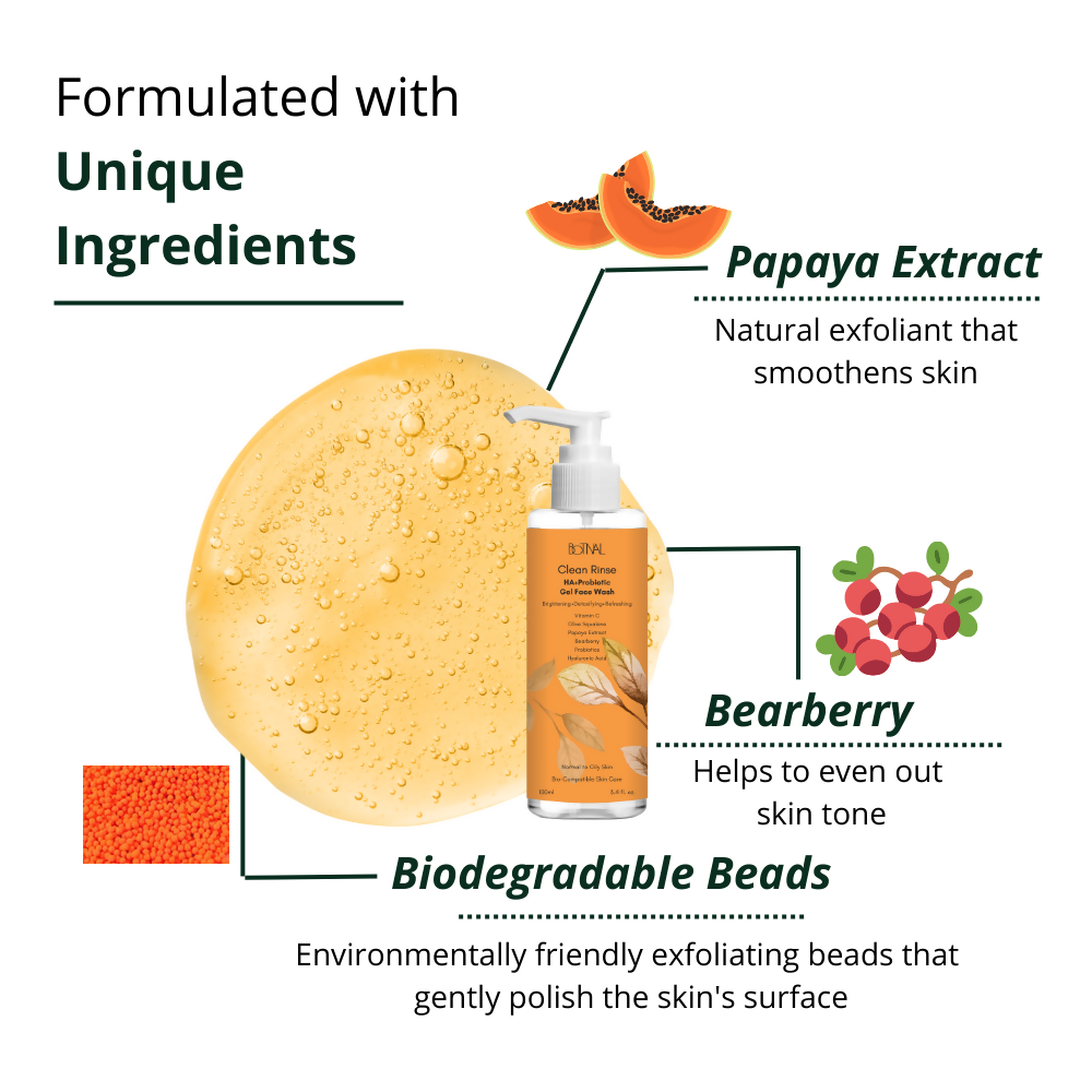 Botnal Clean Rinse Probiotic Gel Face Wash With Vitamin C, Hyaluronic Acid and Papaya