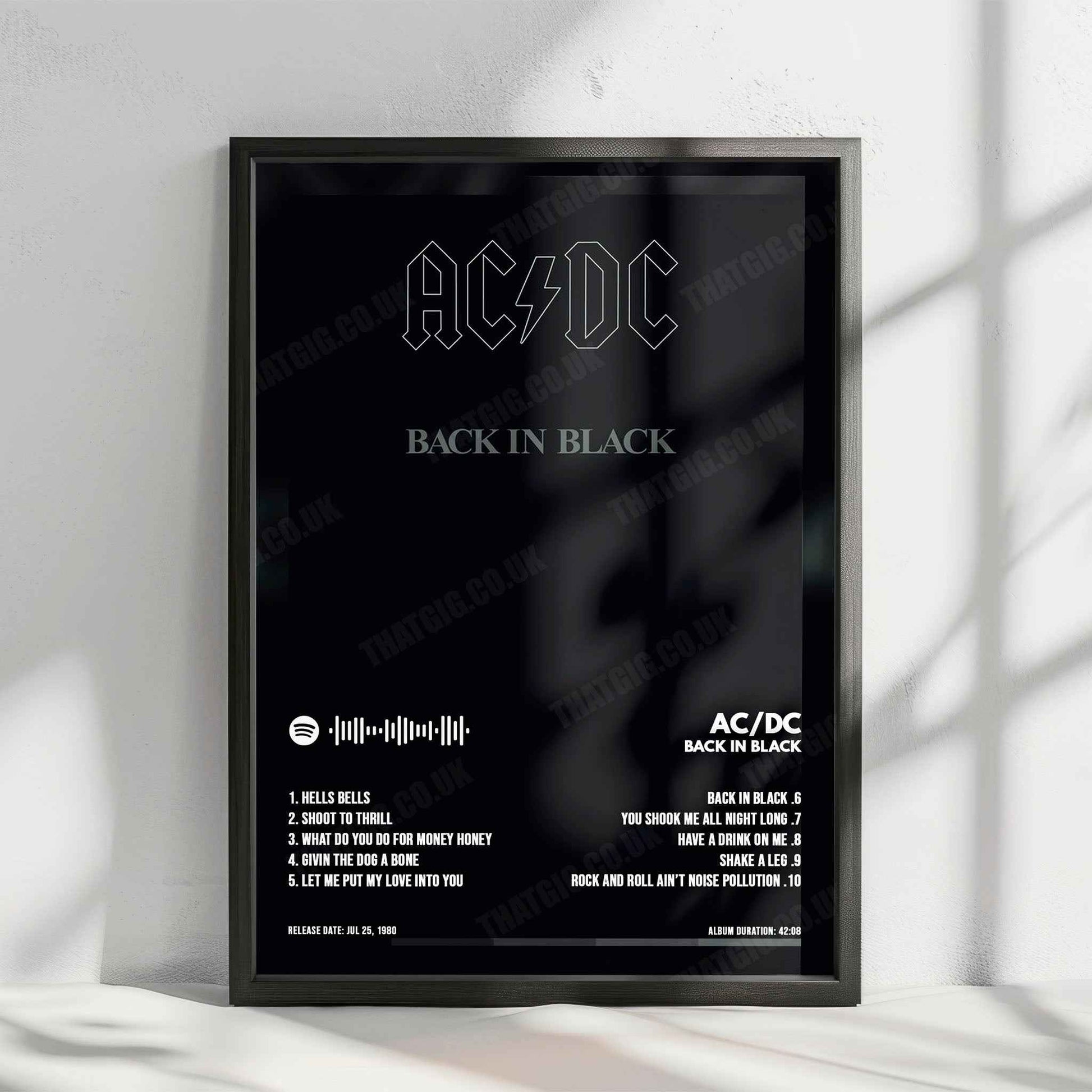 AC/DC "Back in Black" Album Cover Poster - with Complete Tracklist