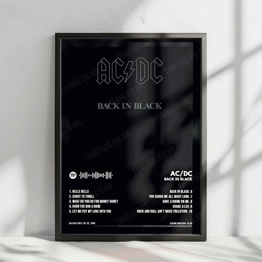AC/DC "Back in Black" Album Cover Poster - with Complete Tracklist