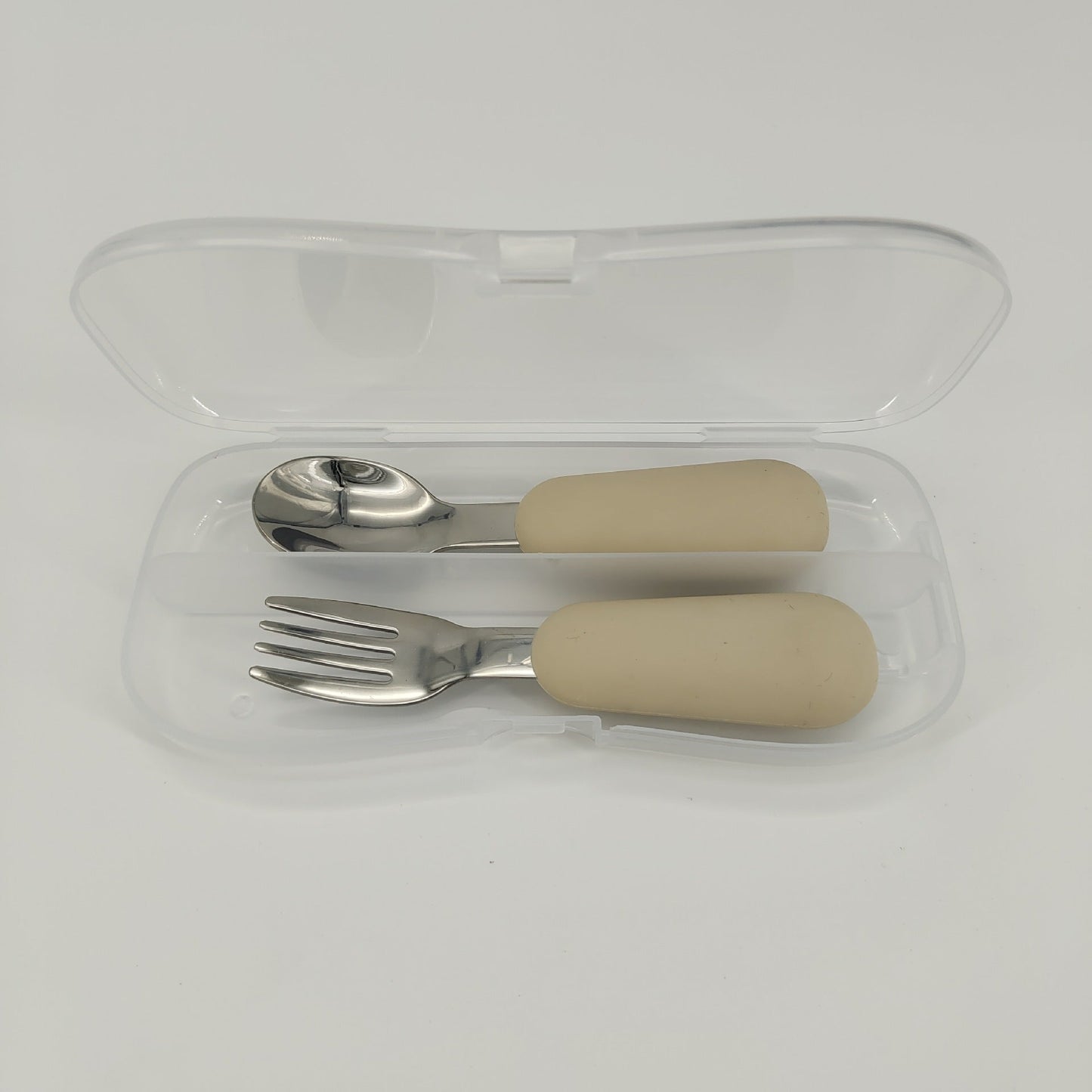 Stainless Steel Baby Spoon Fork Set - Short Handle Silicone Grip