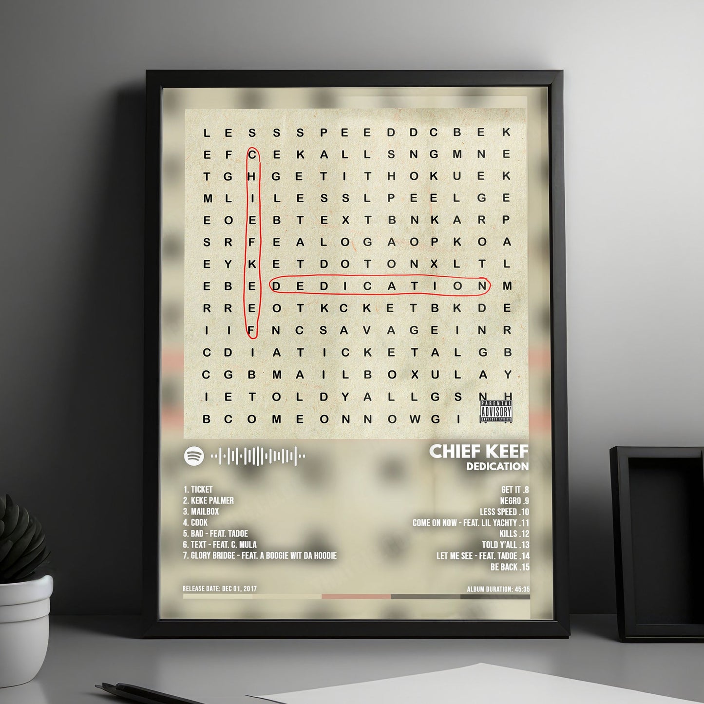 Chief Keef "Dedication" Album Cover Poster - with Complete Tracklist