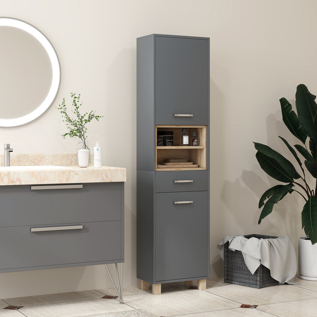 HOMCOM Bathroom Storage Unit with Open Shelves and Drawer