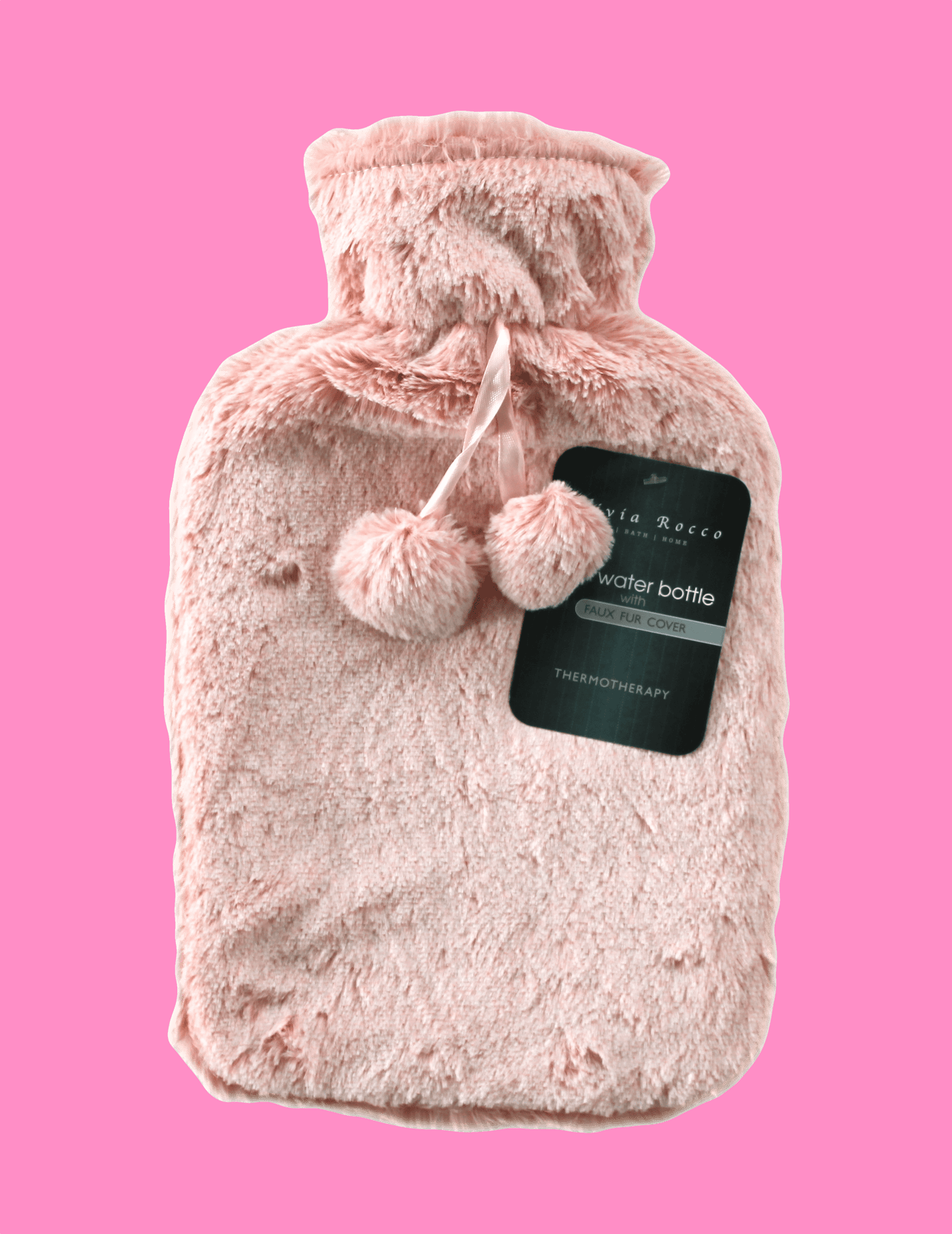2L Soft Plush Hot Water Bottle with Faux Fur Pom Pom Cover for Warmth Durable Natural Rubber UK Safe Tested Cozy Winter Comfort Ideal Gift for Adults Kids by OLIVIA ROCCO