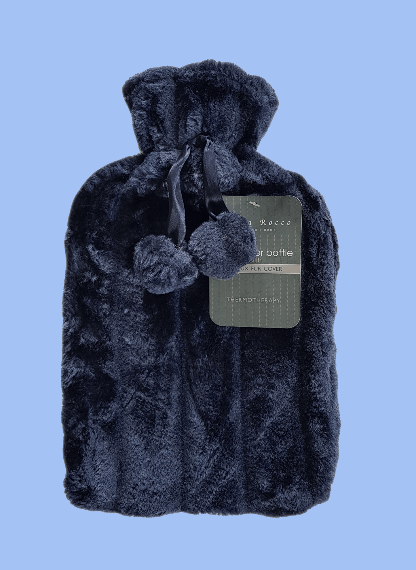 2L Soft Plush Hot Water Bottle with Faux Fur Pom Pom Cover for Warmth Durable Natural Rubber UK Safe Tested Cozy Winter Comfort Ideal Gift for Adults Kids by OLIVIA ROCCO