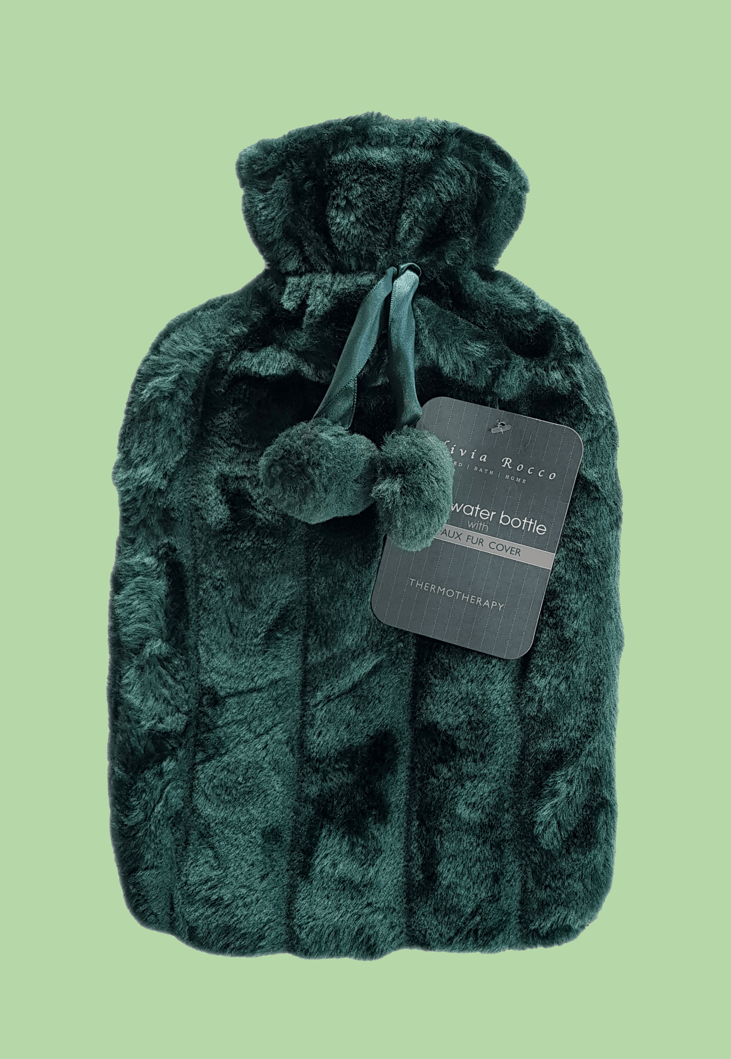 2L Soft Plush Hot Water Bottle with Faux Fur Pom Pom Cover for Warmth Durable Natural Rubber UK Safe Tested Cozy Winter Comfort Ideal Gift for Adults Kids by OLIVIA ROCCO