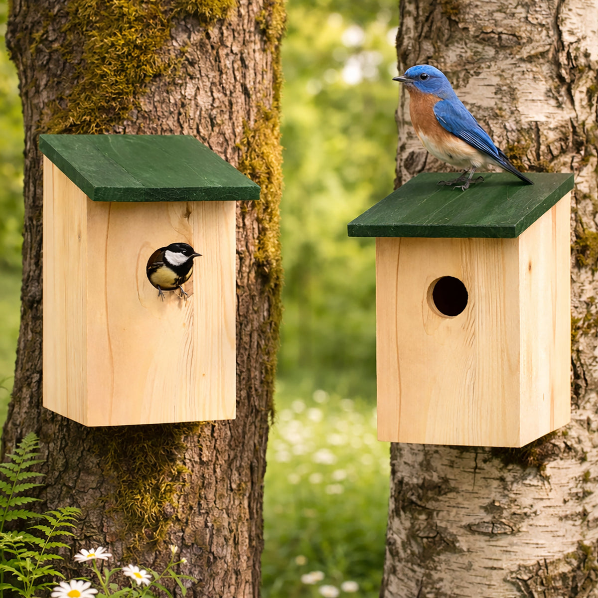 2pc Wooden Bird Nesting Boxes for Small Garden Birds 21cm
