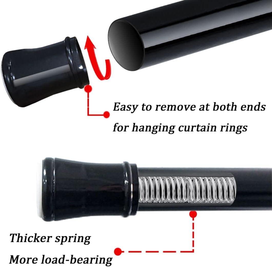 2PCS Extendable Curtain Rods Black Telescopic Spring, 70.5-120CM
