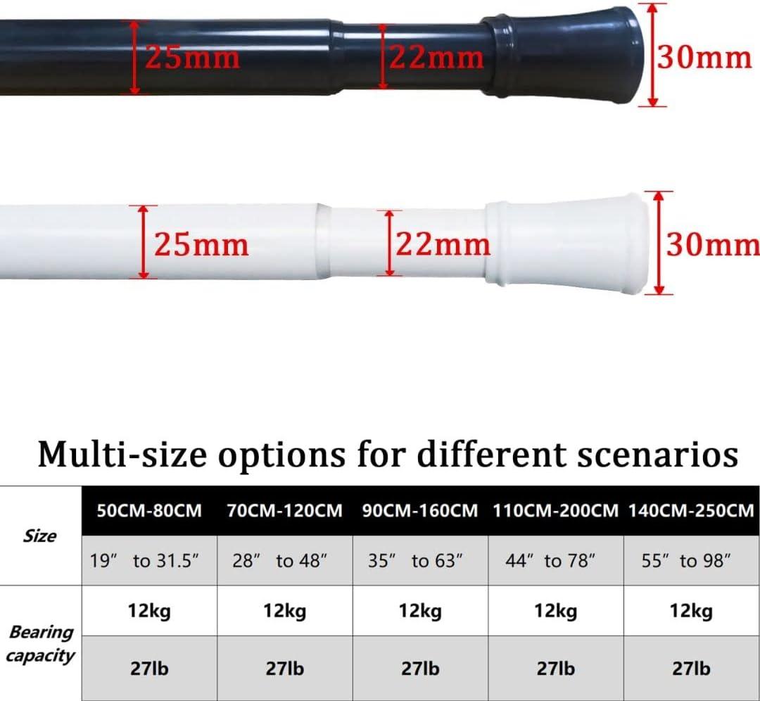 2PCS Extendable Curtain Rods Black Telescopic Spring, 70.5-120CM