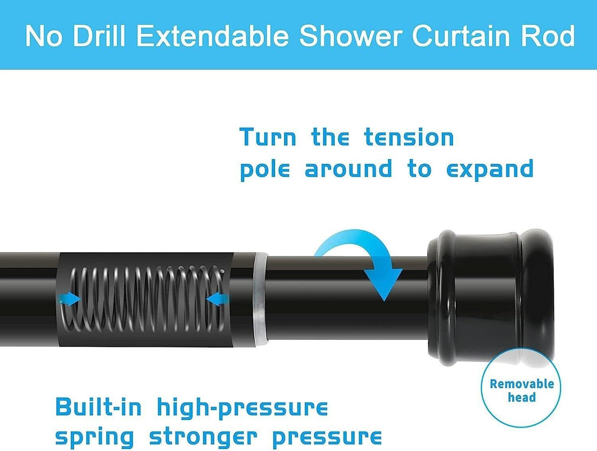 Shower Curtain Rod Tension Extendable Anti Slip 2PCS 50.5-80cm No Drill