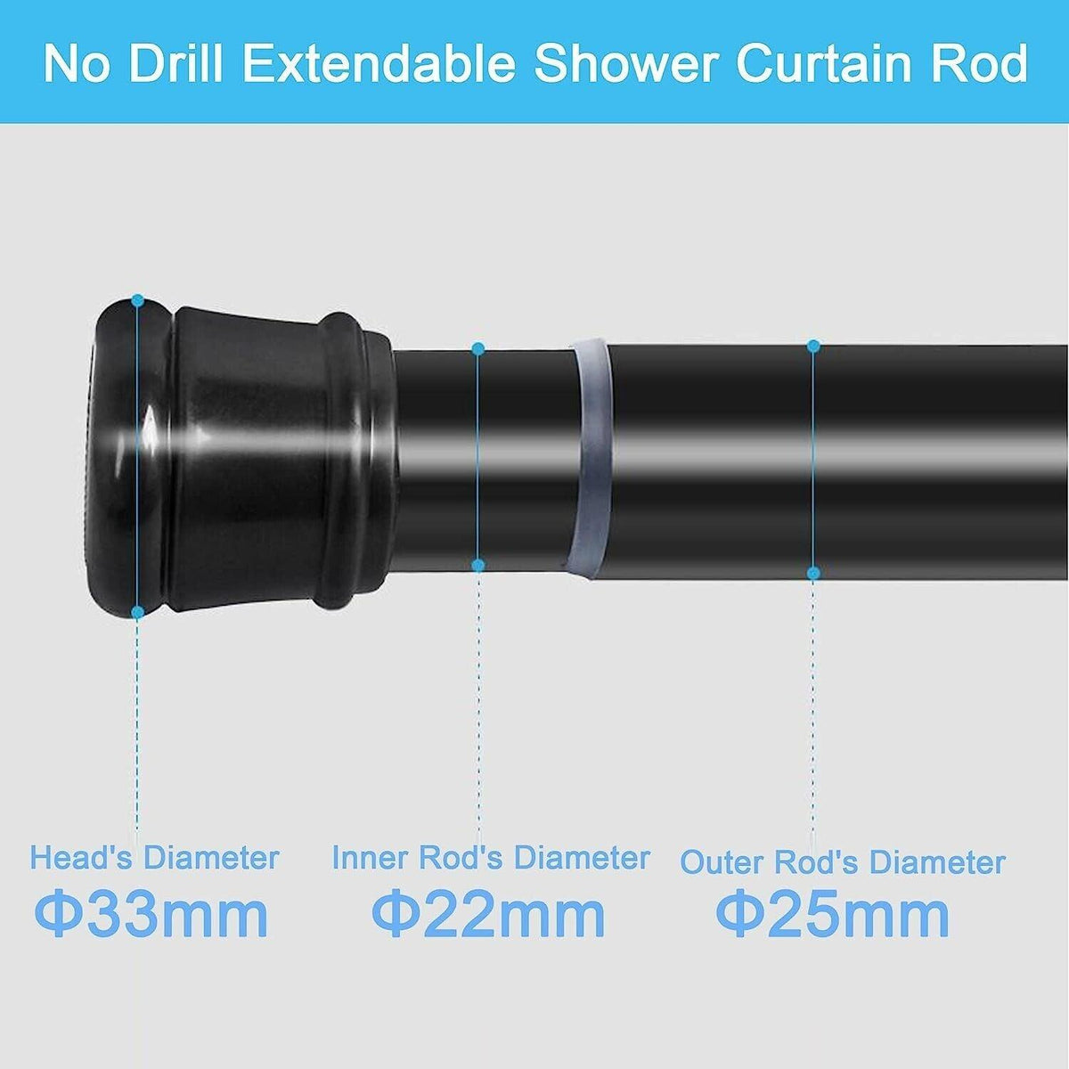Shower Curtain Rod No Drill Extendable Anti Slip 2PCS 50-80cm Aiitomg
