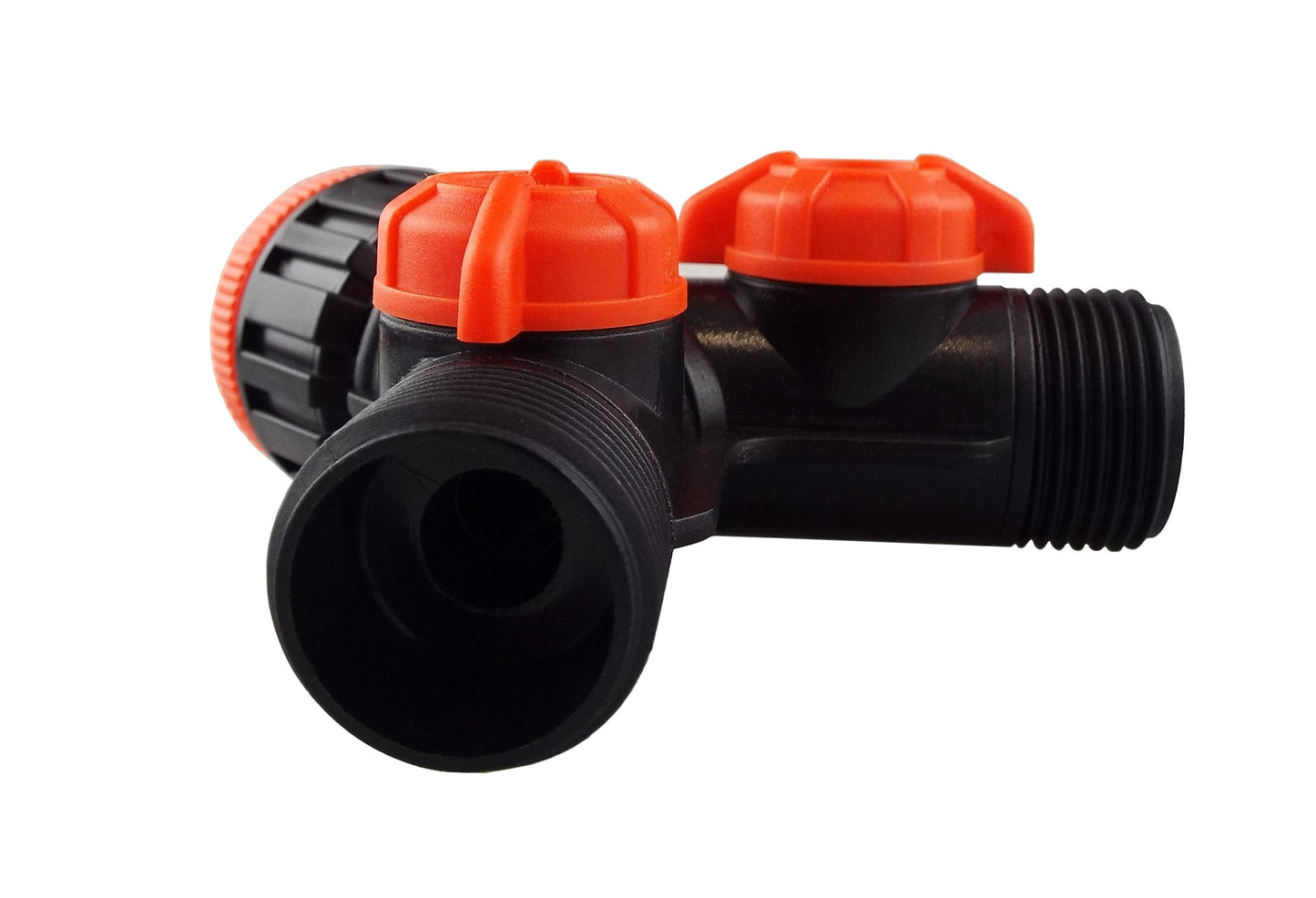 Double Tap Connector with Valves and Threaded Outlets Black Orange Tap Adapter
