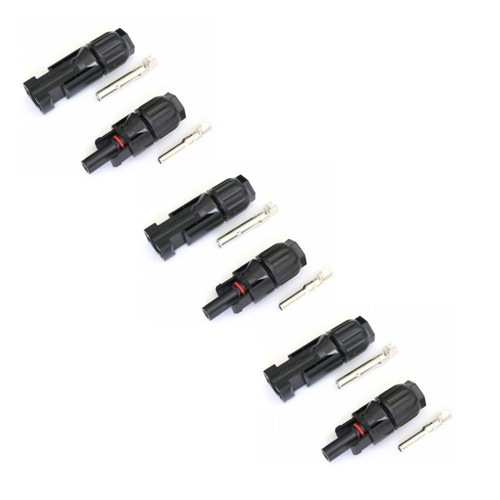 3 Pairs of MC4 compatible connectors for 10mm2 cable, suitable for solar panels, extension leads or photovoltaic systems