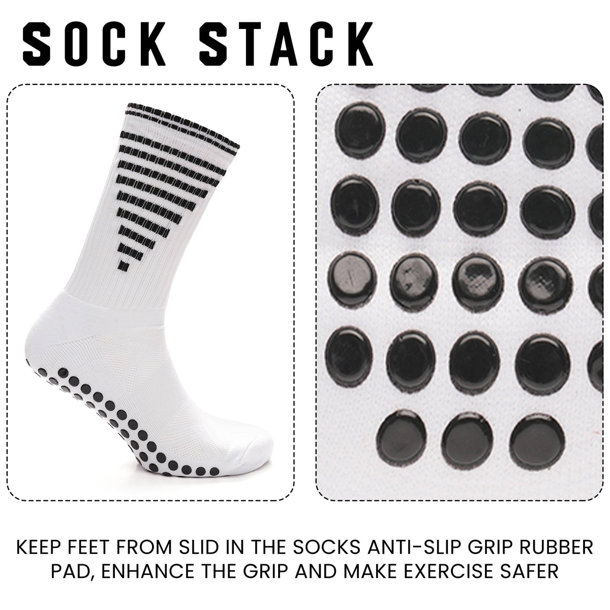 Sock Stack White Anti Slip Football Grip Socks For Men 3 Pairs Ideal For Gym Running Yoga