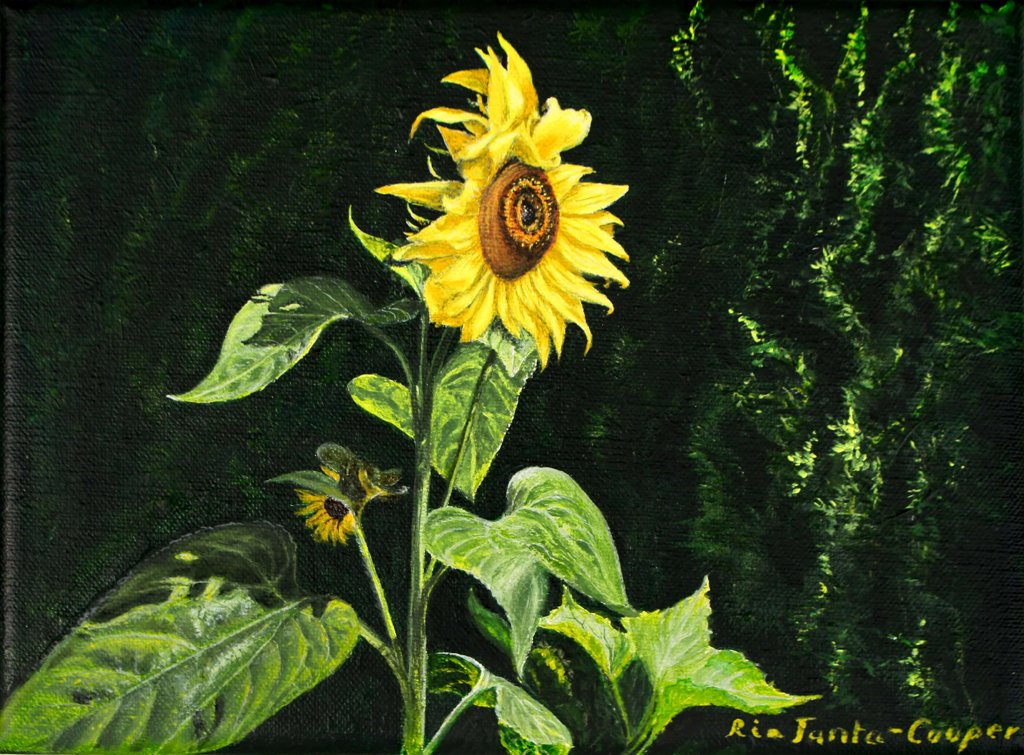 Sunflowers in Wind, original small painting