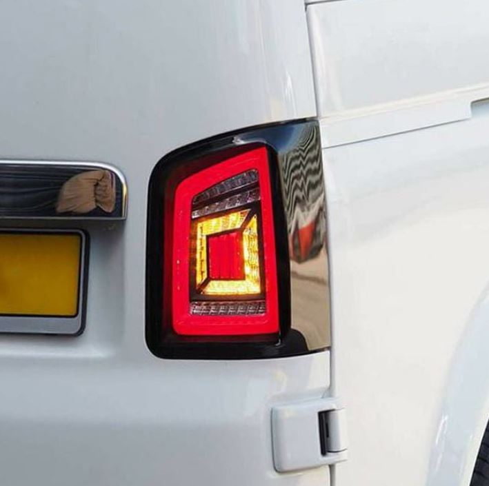 For VW T6 Transporter MK3.1 Van Barndoor LED Rear Lights – Full Frame Clear LED Light Bar | Van-X