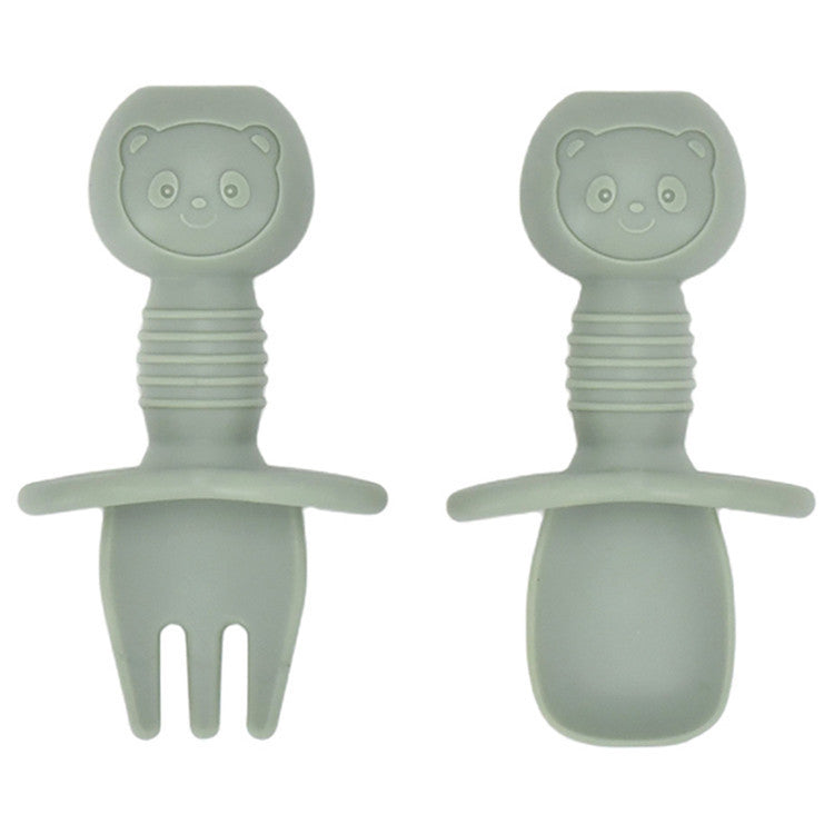 Silicone Baby Fork and Spoon Set - Short Handle Self-Feeding Utensils
