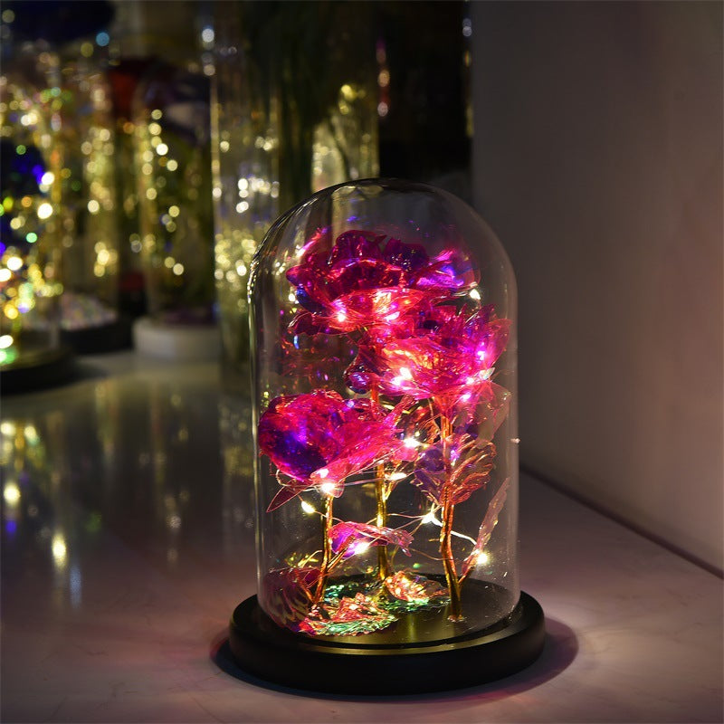 24k Gold Foil Rose Glass Cover Luminous Valentine's Day Christmas Gift