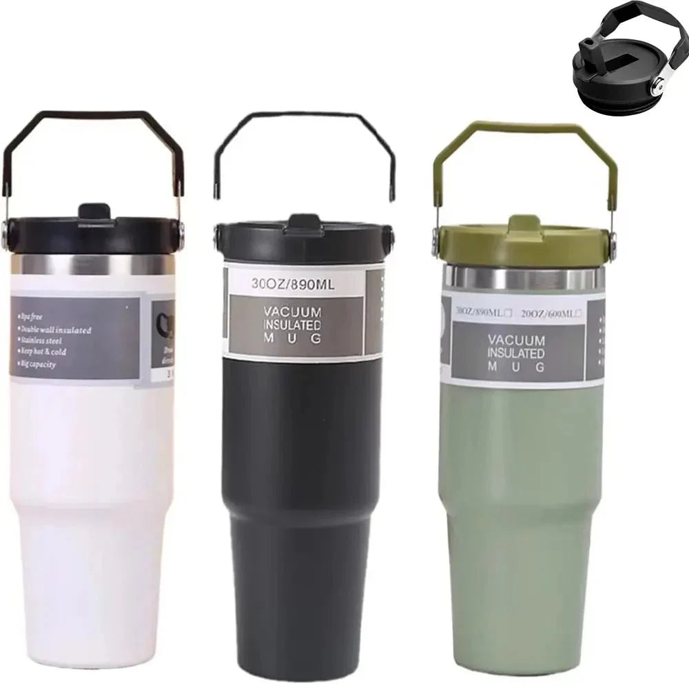 30oz Stainless Steel Thermos Mug with Tritan Lid & Handle – Double-Layer Vacuum Insulated for Hot & Cold Drinks
