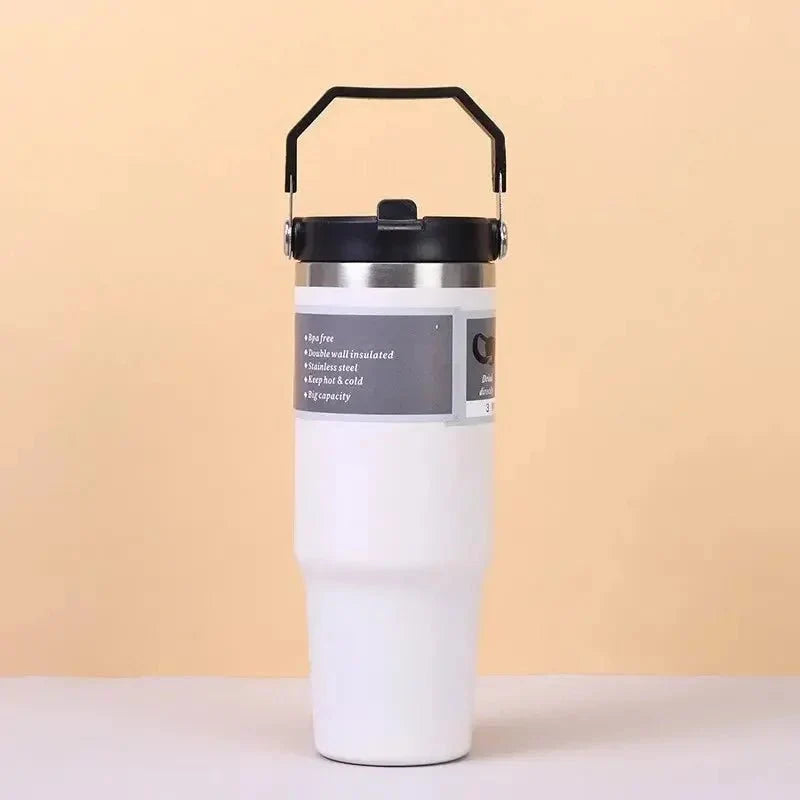 30oz Stainless Steel Thermos Mug with Tritan Lid & Handle – Double-Layer Vacuum Insulated for Hot & Cold Drinks