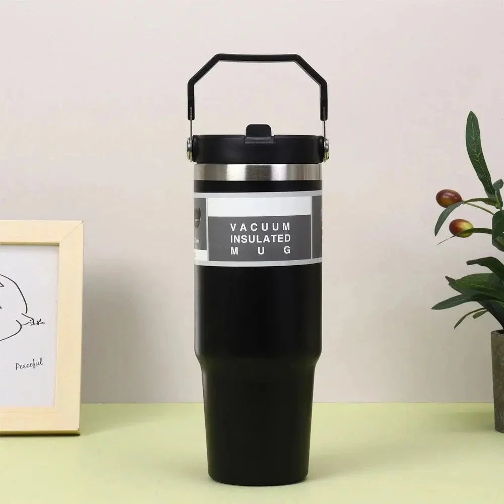 30oz Stainless Steel Thermos Mug with Tritan Lid & Handle – Double-Layer Vacuum Insulated for Hot & Cold Drinks