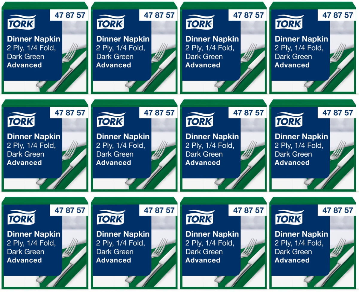 12 x Tork Dinner Napkin Dark Green 2Ply 150Pk