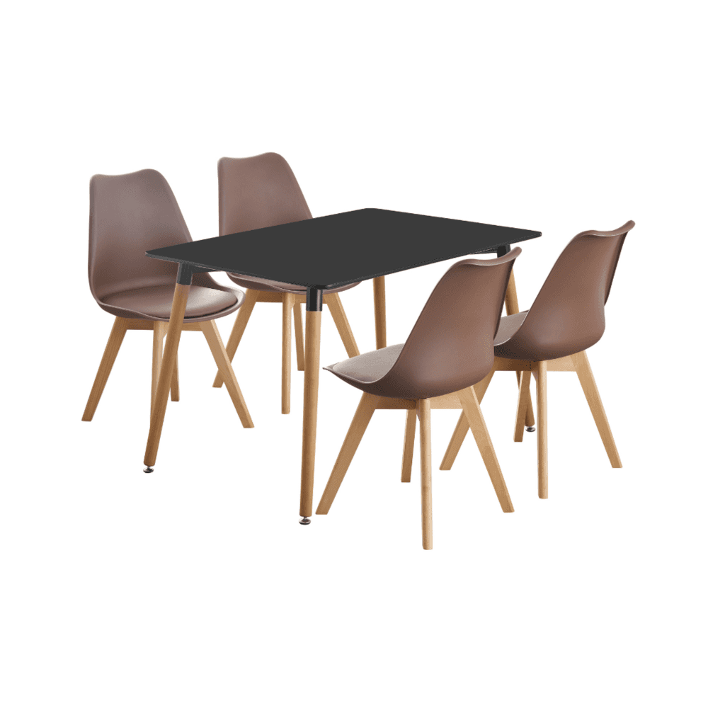 5PCs Dining Set - a Black Halo Dining Table & Set of 4 Lorenzo Tulip chairs with Padded Seat