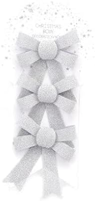 3pc Christmas Silver Glitter Bow Set