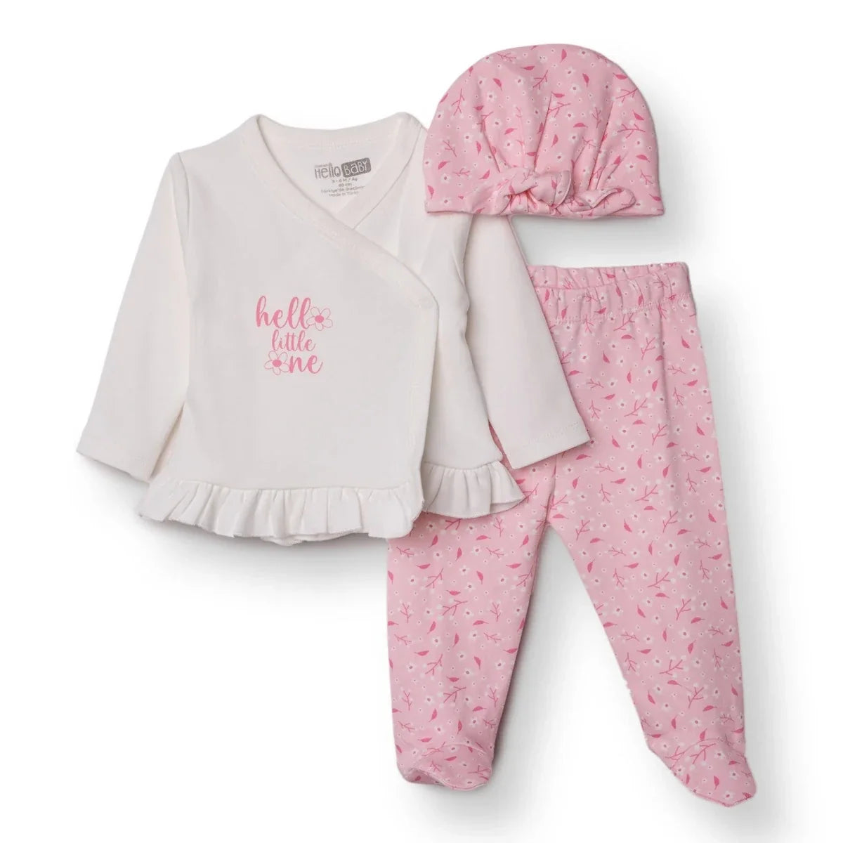 HelloBaby "Hello Little One" Slogan Baby Hat, Vest & Bottoms Set (Newborn to 6-9 Months)