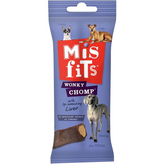 Misfits Wonky Chomp Adult Medium Dog Treats Beef 2 Stick 170g - Case of 12