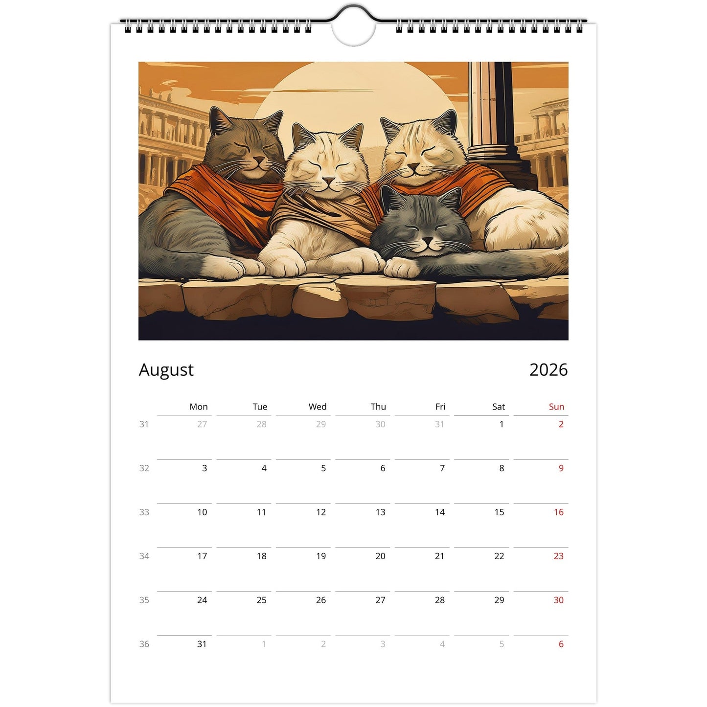 Ancient Roman Cats Wall Calendar – Vintage Feline Art, Eco-Friendly Gift for Cat Lovers 🐾🕌