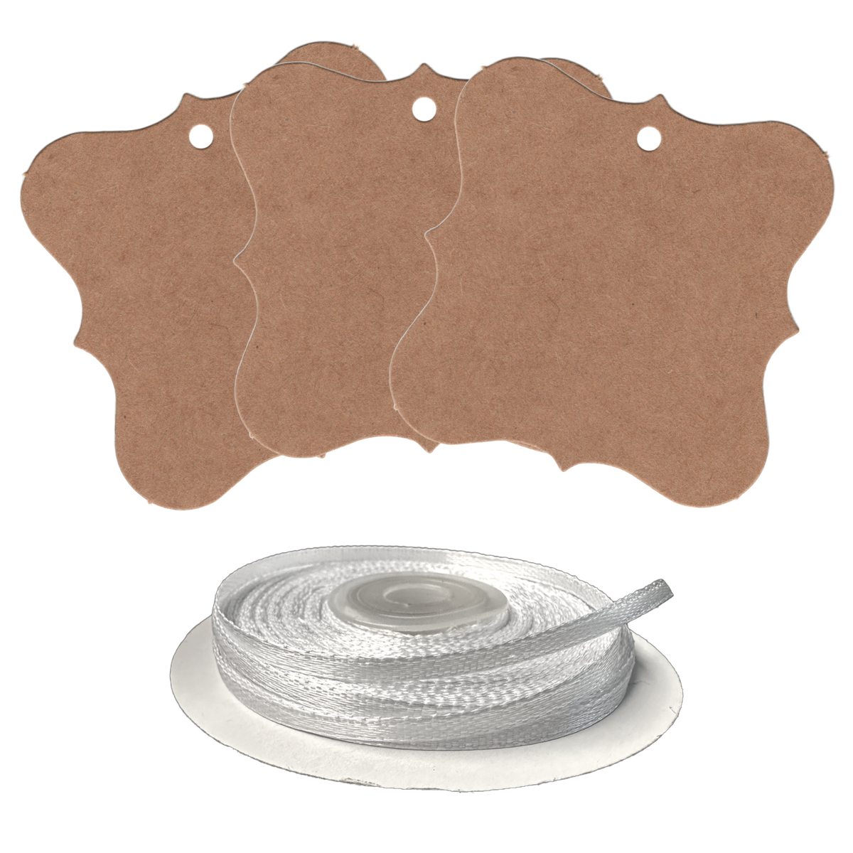 100 Designer Gift Tags with White Satin Ribbon -  21 Colours, Birthday Xmas