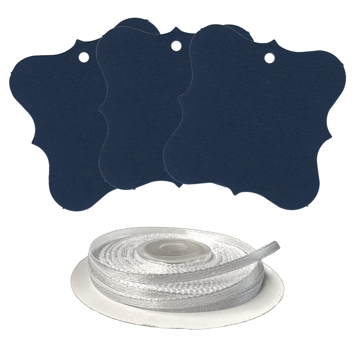 100 Designer Gift Tags with White Satin Ribbon -  21 Colours, Birthday Xmas