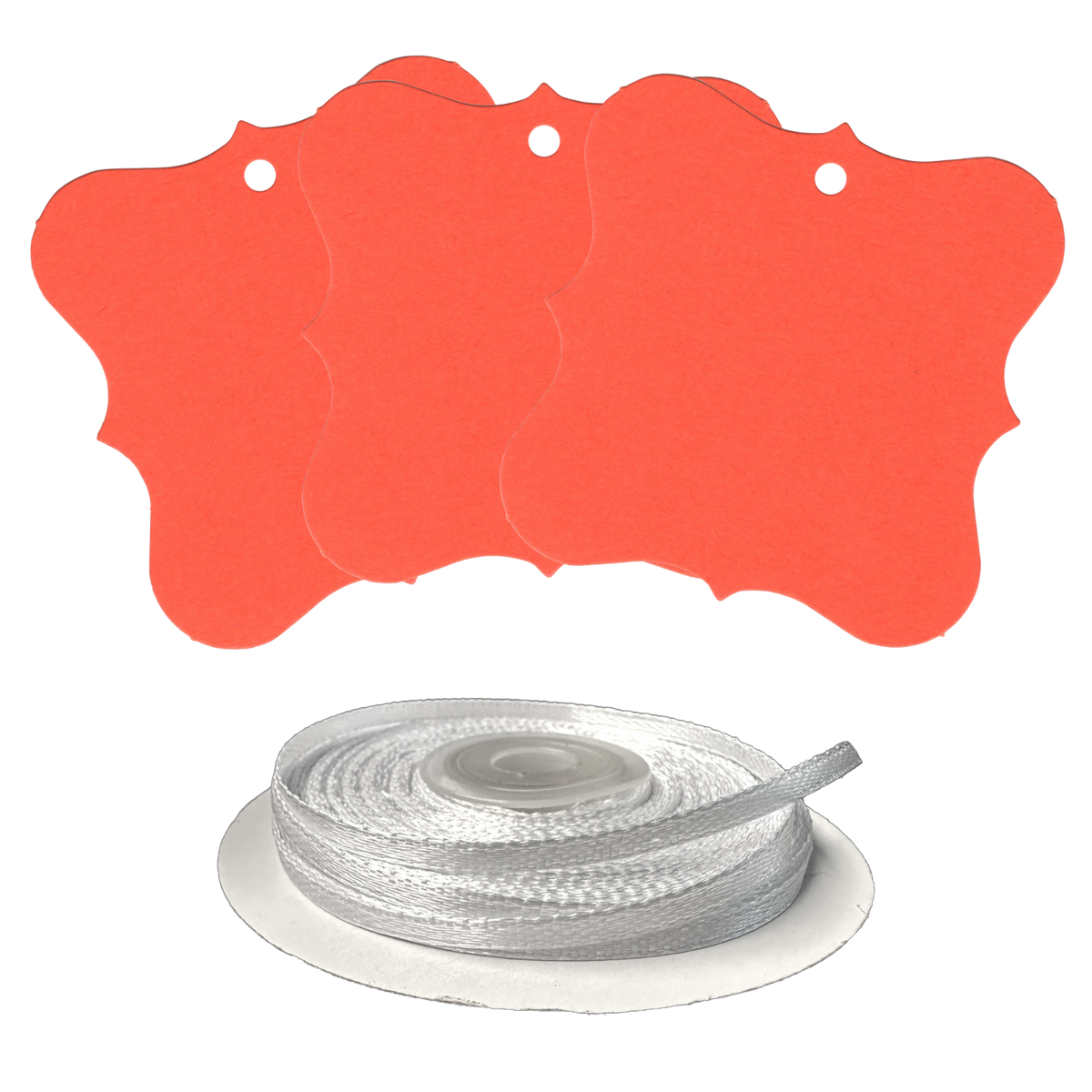 100 Designer Gift Tags with White Satin Ribbon -  21 Colours, Birthday Xmas