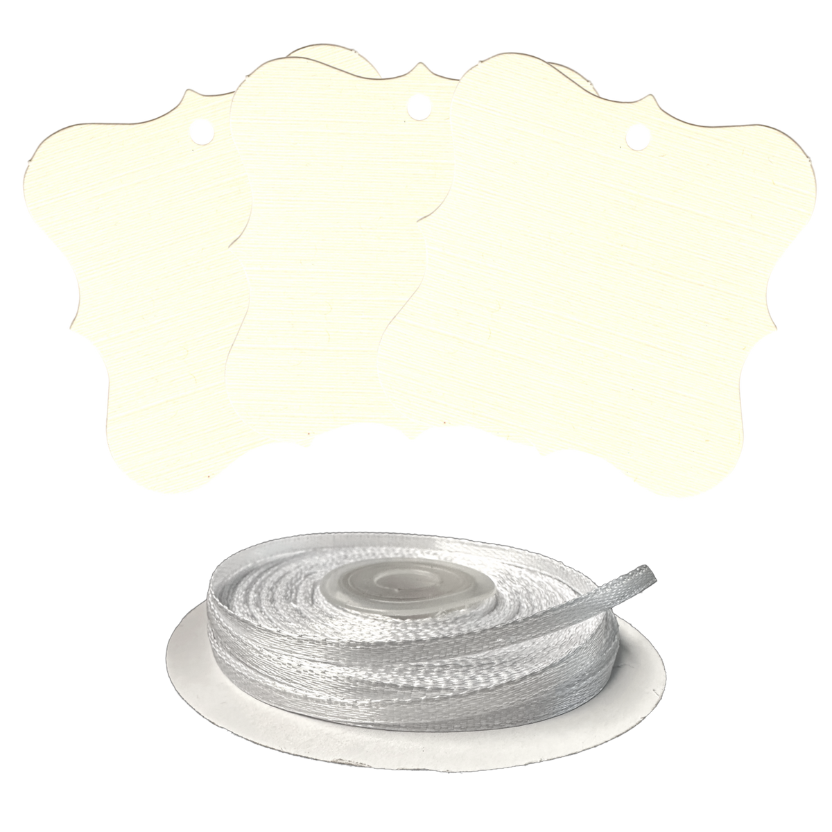 100 Designer Gift Tags with White Satin Ribbon -  21 Colours, Birthday Xmas