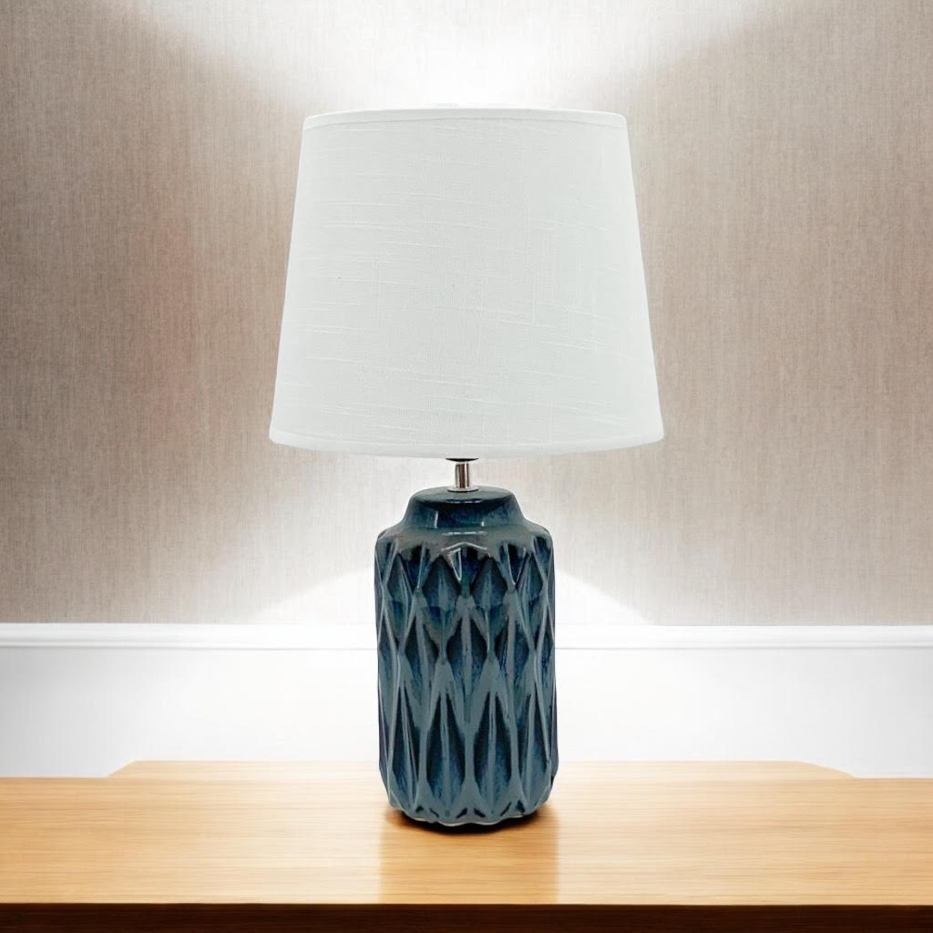 40CM BLUE CERAMIC  LAMP AND SHADE