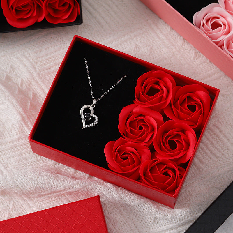 Valentine's Day Gift Ring Necklace Rose Jewelry Box