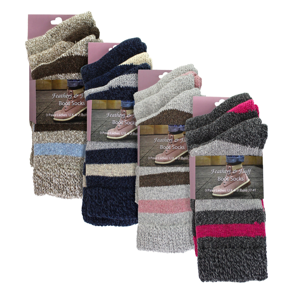 12 Pairs Ladies Non Elastic Boot Socks with Stripes
