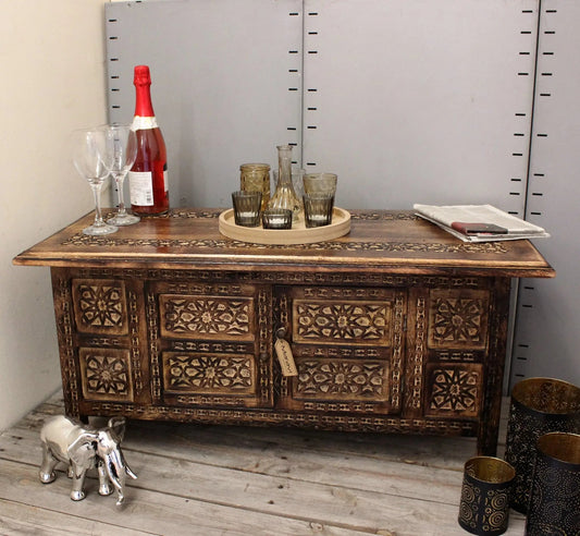 Mehanadi Rectangle Moroccan Coffee Table Hand Carved with Storage Compartment