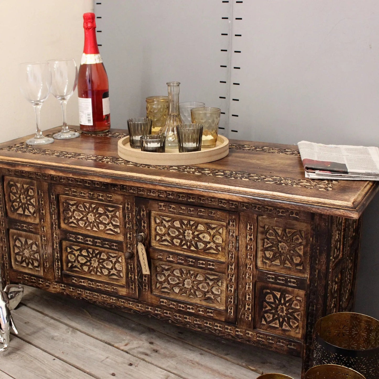 Mehanadi Rectangle Moroccan Coffee Table Hand Carved with Storage Compartment