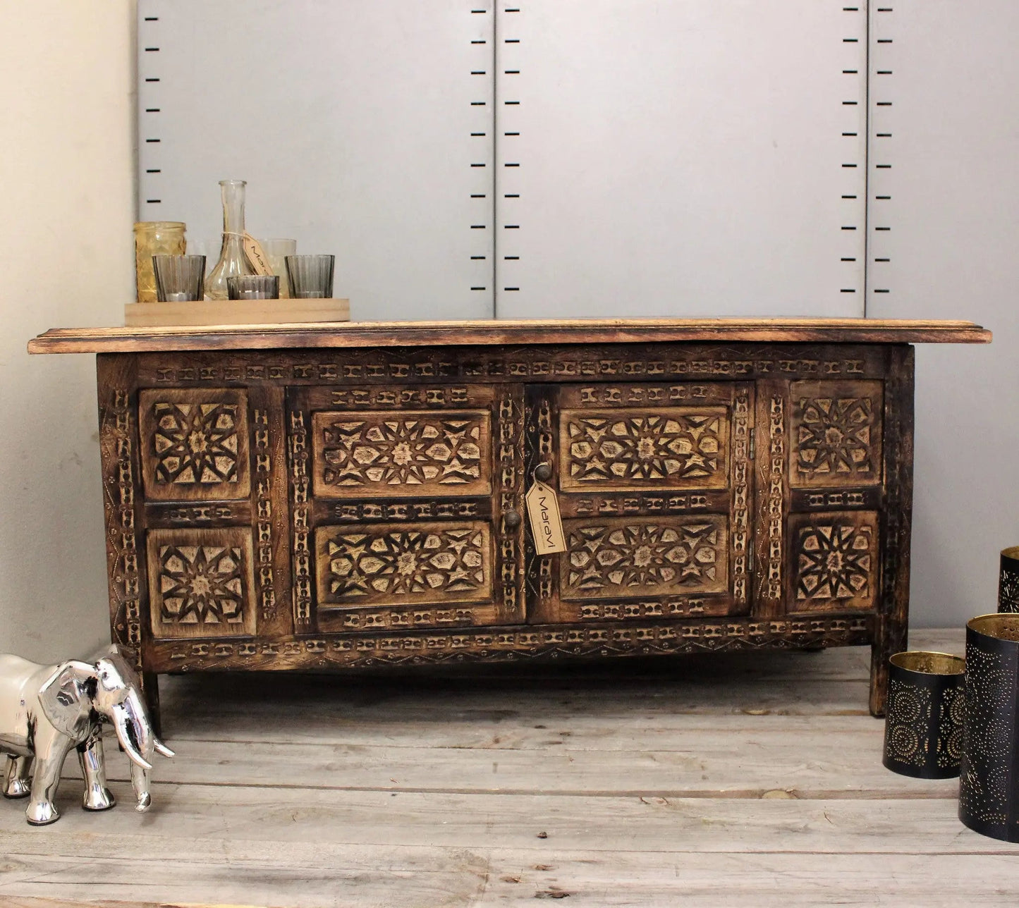 Mehanadi Rectangle Moroccan Coffee Table Hand Carved with Storage Compartment