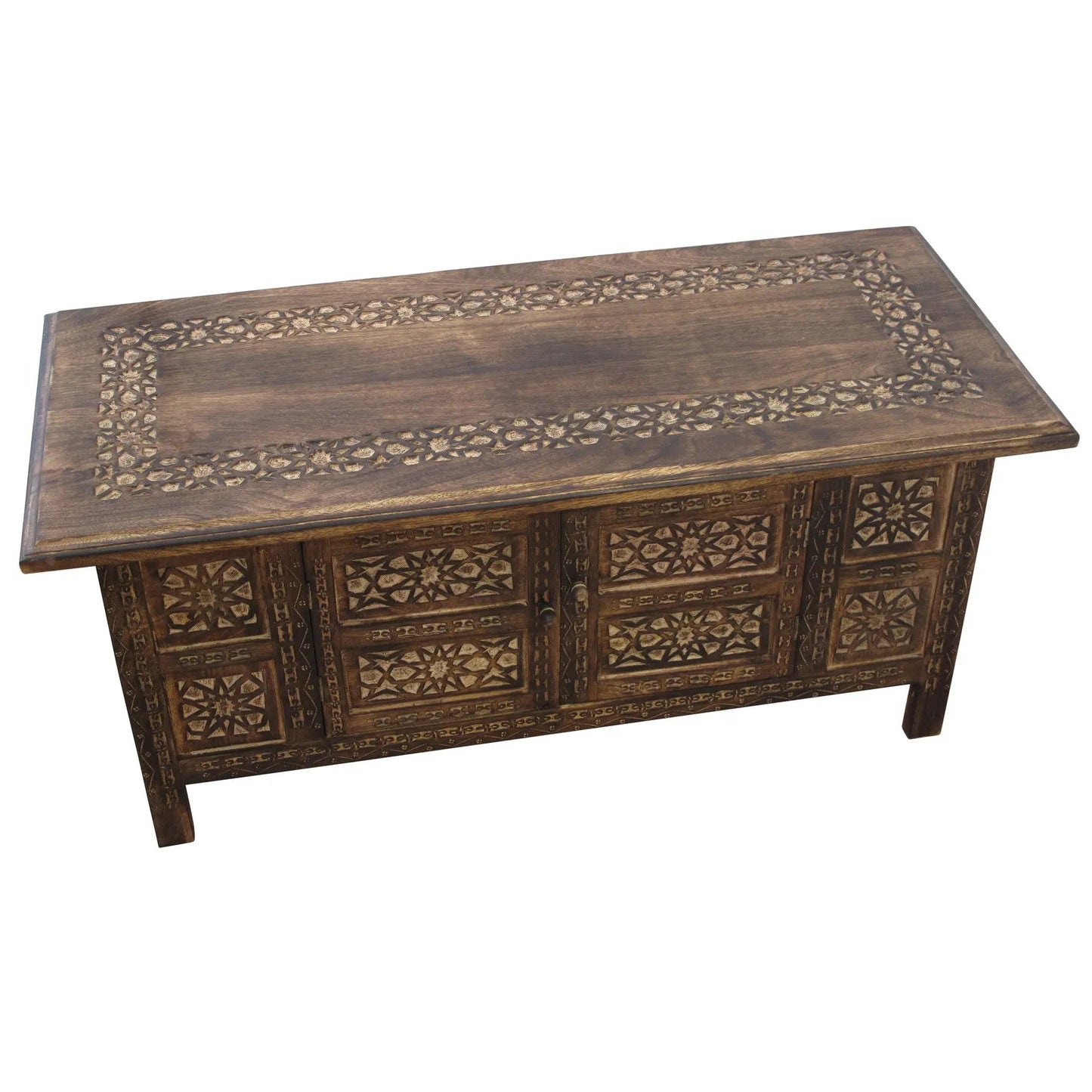 Mehanadi Rectangle Moroccan Coffee Table Hand Carved with Storage Compartment