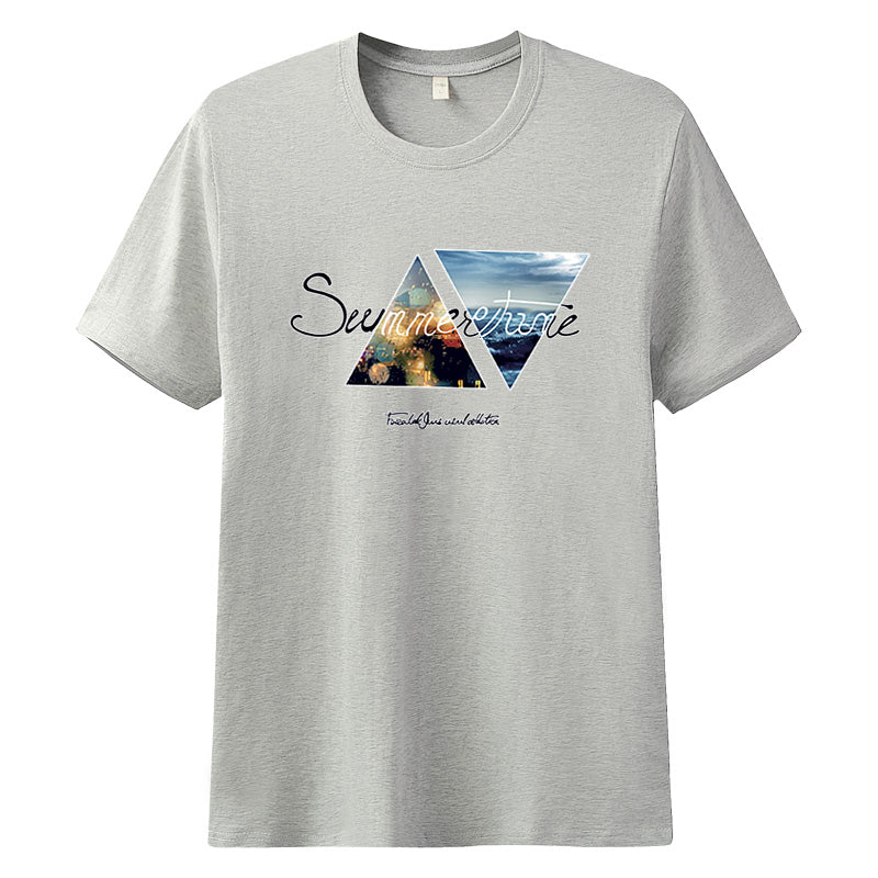 Loose trend half-sleeved white collar round neck T-shirt