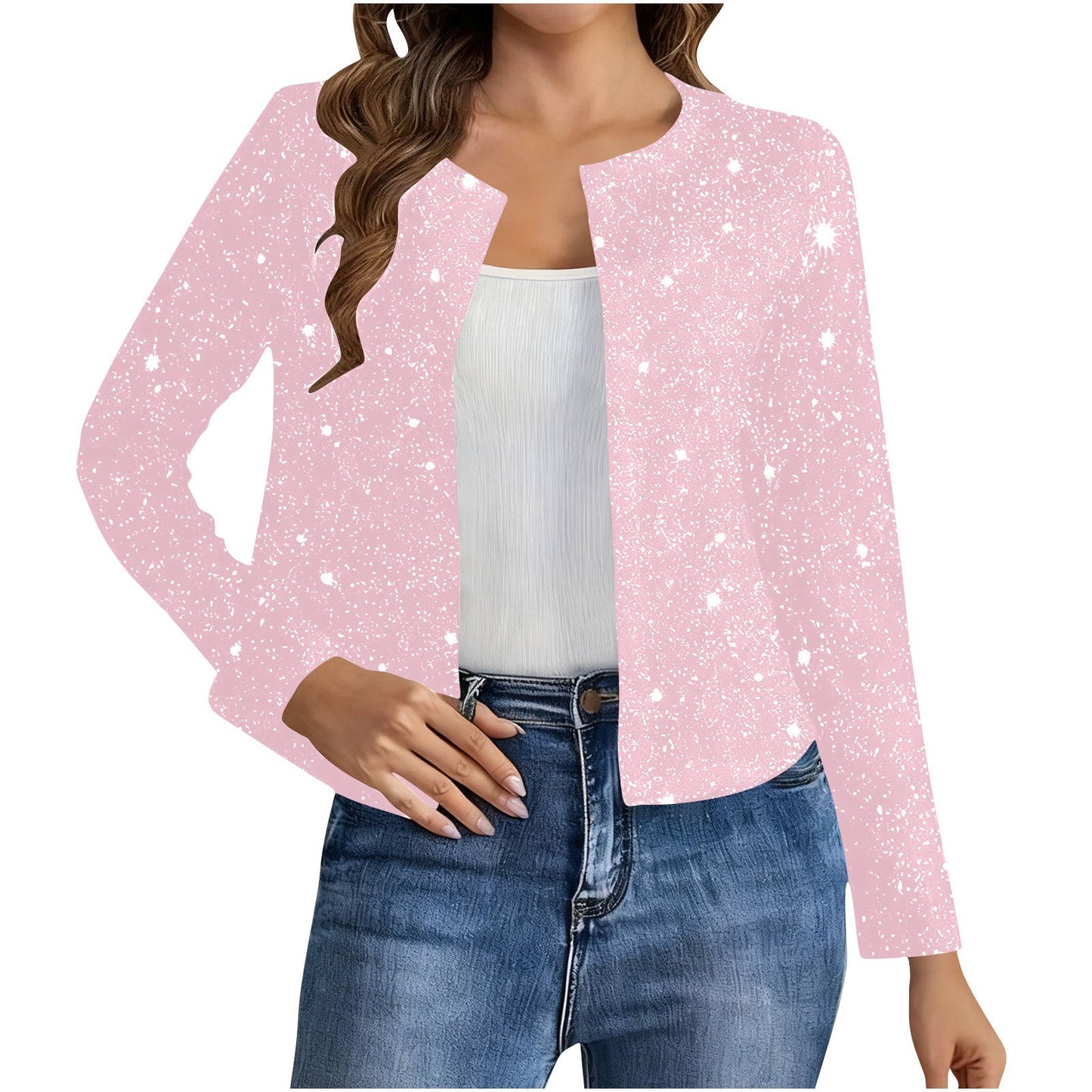 Fashionable Cardigan Long-sleeve Gold-foil Jacket For Women