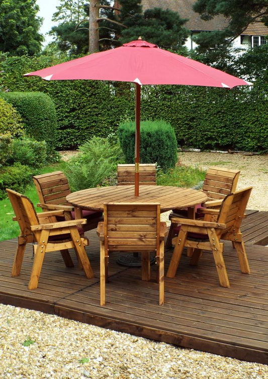 Charles Taylor Trading Six Seater Circular Table Set With Burgundy Cushion Brown