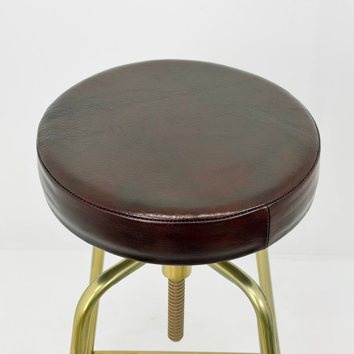 Antique Brass & Black Leather Adjustable Bar Stool
