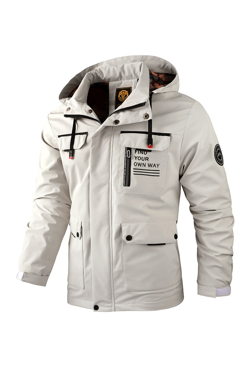 Men's Waterproof Windbreaker Jacket - Hooded Winter Coat with Fleece Lining