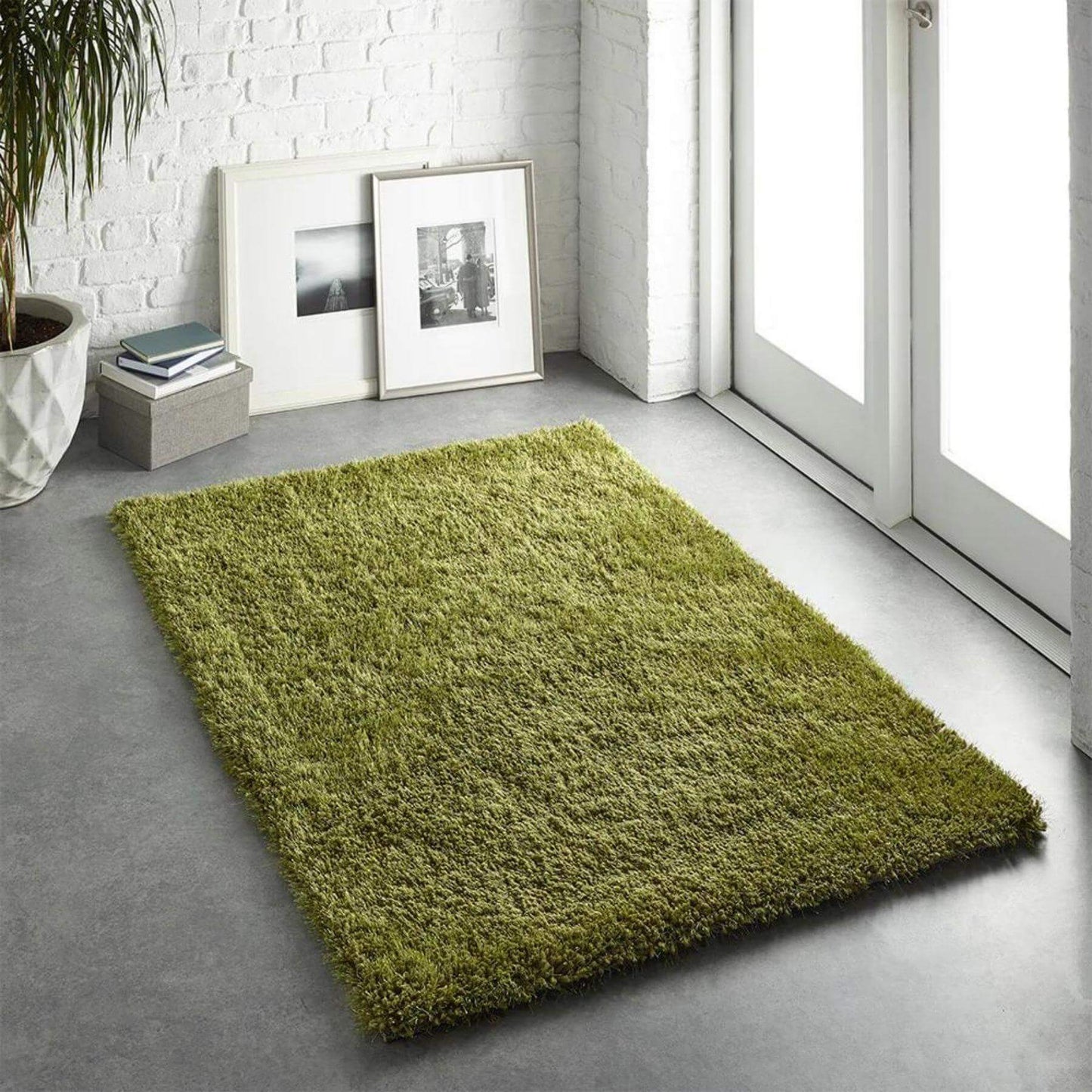 Chicago Olive Green Shaggy Rug
