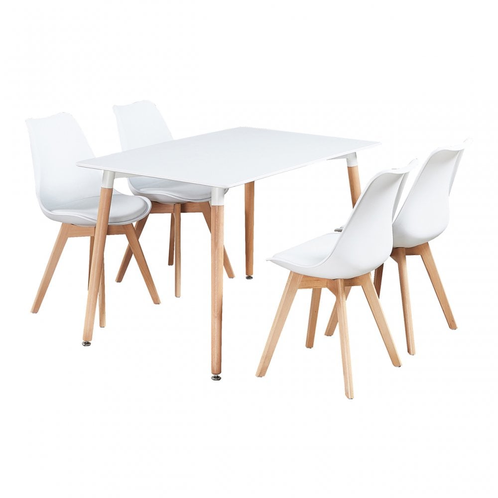 5PCs Dining Set - a White Halo Dining Table & Set of 4 Lorenzo Tulip Dining Chairs with Padded Seat